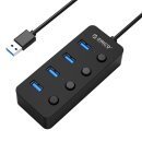 USB3.0 HUB 4 port black, 4 On/Off buttons - W9PH4-U3-BK