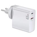 Универсално зарядно за стена Charger Wall GaN - USB Type-C/A 65W White - MAKKI-GN65W1A1C