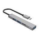 хъб USB3.0/2.0 HUB 3 port + card reader TYPE C, Aluminum - AH-12F-GY