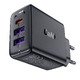 Универсално зарядно за стена Charger Wall GaN PD 35W - A57 - USB-C x 1, USB-A x 2, Black