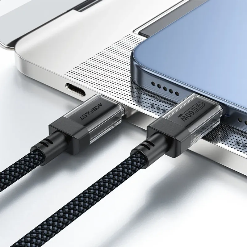 Кабел USB-C to USB-C Cable 60W Stainless steel in transparent shell 1.2m - C12-03 - Black