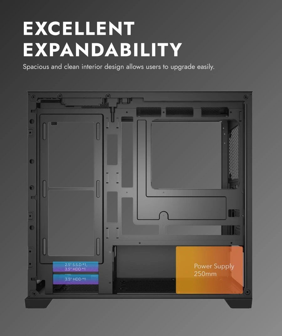 кутия Case mATX - DS900M White - 6 x 120 mm Infinity Mirror A-RGB кутия Case mATX - DS900M White - 6 x 120 mm Infinity Mirror A-RGB
