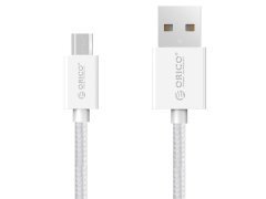 Cable - USB AM to Micro BM 1m, 2.4A charging, Nylon Braided, white - MDC-10