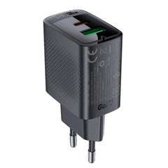 Универсално зарядно за стена Charger Wall GaN PD 20W - A78 - USB-C x 1, USB-A x 1, Black Универсално зарядно за стена Charger Wall GaN PD 20W - A78 - USB-C x 1, USB-A x 1, Black
