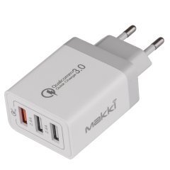 бързо зарядно Fast Charger - QC3.0+2xUSB 30W White - MAKKI-QC30W3 бързо зарядно Fast Charger - QC3.0+2xUSB 30W White - MAKKI-QC30W3