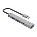 USB3.0/2.0 HUB 3 port + card reader TYPE C, Aluminum - AH-12F-GY