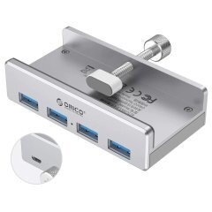 USB 3.0 HUB Clip Type 4 port - aux Micro-USB power input, Aluminum - MH4PU-P-SV USB 3.0 HUB Clip Type 4 port - aux Micro-USB power input, Aluminum - MH4PU-P-SV