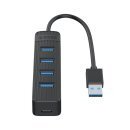 USB3.0 HUB 4 port - Type C input, 0.15m cable, aux Type-C power input - TWU3-4A-BK